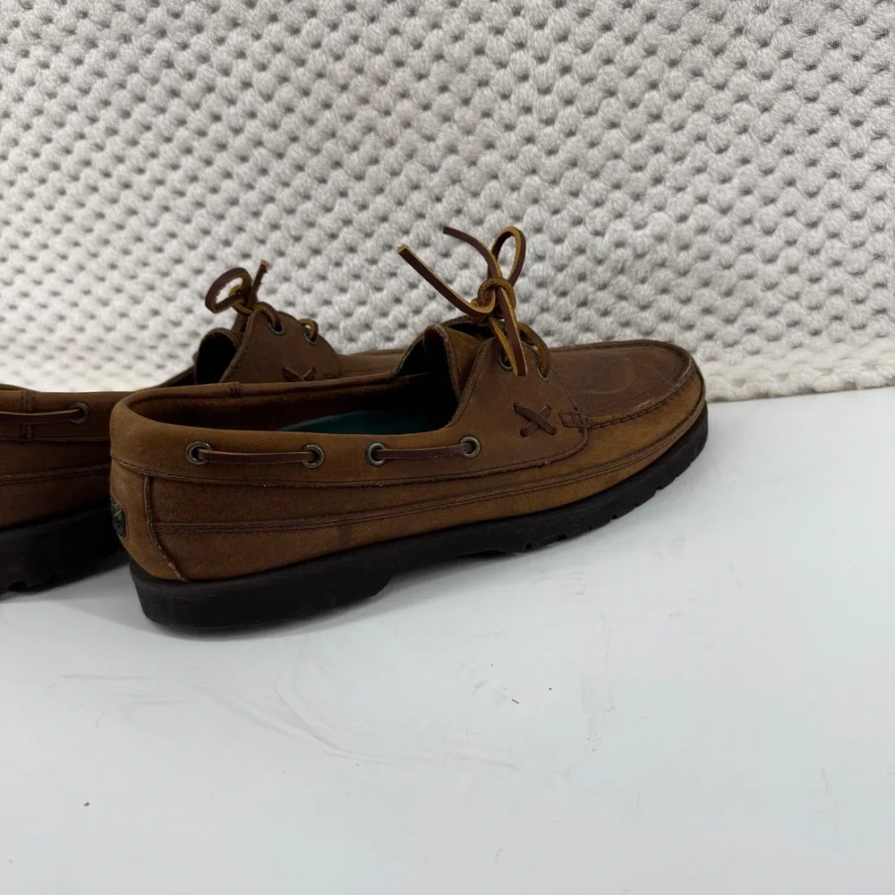 Vintage Polo Country Ralph Lauren Men Boat Shoes Leather Brown Lace Up Casual 8D